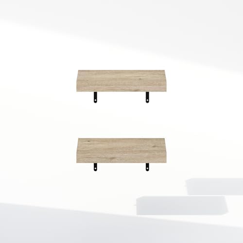 Furinno Tanna Floating Shelves for Wall Set of 2, 15-Inch Bathroom Wall Shelf, Wall Mounted Shelf, for Bathroom Organizers and Storage, Living Room, Natural