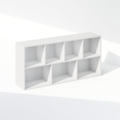 Furinno Reed Closet Organizers and Storage, 7-Cube Closet Organizer, Open Shelf Closet Storage, for Wardrobe, Bedroom, Living Room, White