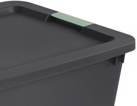 Sterilite 16 Pack 45 Gallon Wheeled Latch Tote, Stackable Plastic Storage Bin, Gray/Green
