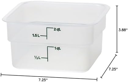 Cambro Food Storage Container - Classic Series Square - 2 QT (Quart) - Commercial Grade for Food Prep (Translucent)