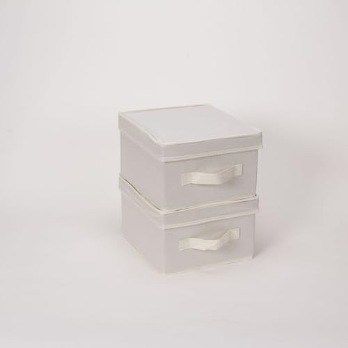 Household Essentials 111 Storage Box with Lid and Handle - Natural Beige Canvas - Medium,Natural Trim