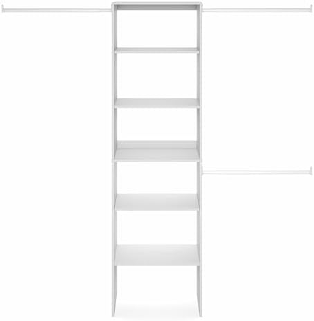 Furinno FANO Closet Organizers and Storage, 5-Tier Wide Closet Storage Organizer with 3 Hanging Bars and Adjustable Shelf, Wardrobe Closet Shelf Tower, 14.8 x 23.6 x 82.1 for Bedroom, White