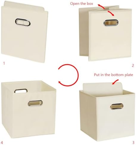 Fabric storage bins Cubes, Fabric Cube Organizer with Handle, Foldable Cube Bins for Cloth or Accessary Storage, 11x11x11, Set of 8, (Creamy White)