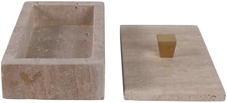 Decorative Box with Lid for Home Decor – Sophisticated Storage Box and Home Organizer for Accessories – Perfect Keepsake and Jewelry Box for Living Room, Bedroom, or Office Accent – 4" Tan & Gold