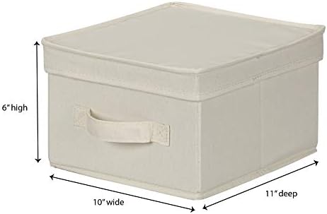 Household Essentials 111 Storage Box with Lid and Handle - Natural Beige Canvas - Medium,Natural Trim (Pack of 2)