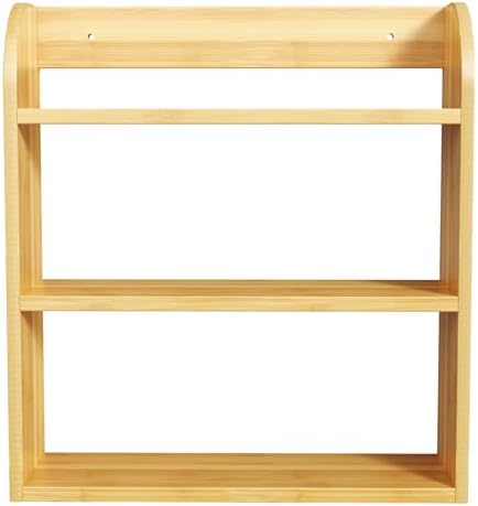 ROMGUAR CRAFT 3 Tier Bamboo Spice Rack, Countertop or Wall Mounting Wood Spice Jars Organizer Shelf for Kitche, Pantry (Natural)