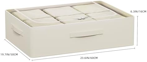 CYhom Under Bed Storage Bins Frame Storage Box Oxford Fabric Sturdy Underbed Container Foldable Stackable Large Capacity Clothes Organizer (Beige, 23.6" x 19.7" x 6.3")