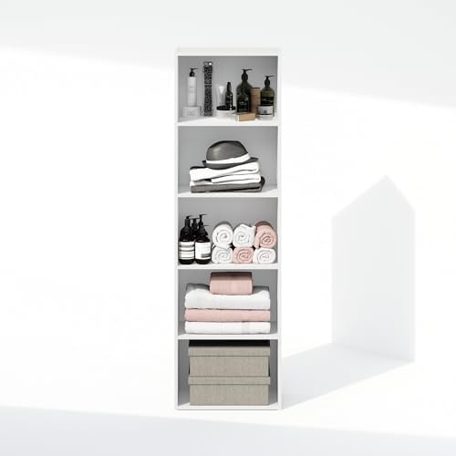 Furinno Reed Closet Organizers and Storage, 5-Tier Closet Organizer, Open Shelf Closet Storage, for Wardrobe, Bedroom, Living Room, White