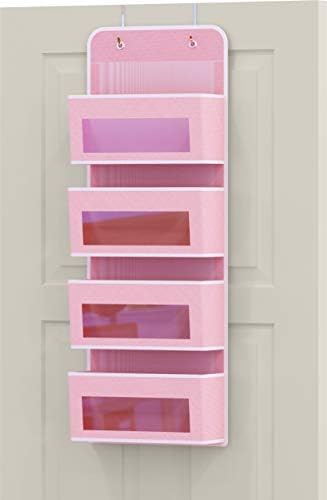 Simple Houseware 4 Clear Window Pocket Over Door Hanging Organizer, Pink