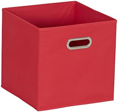 Household Essentials Foldable Fabric Storage Cubes 6-Pack – 11x11x11 Stackable Non-Woven Bins with Chipboard Sides & Grommet Handles – Closet, Shelf, Nursery, or Office Organizer – Regal Red