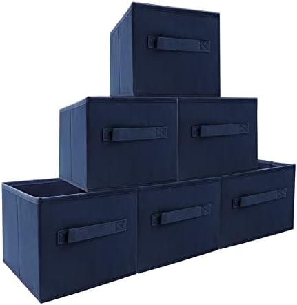EBIGIC Small Storage Bins,Collapsible Fabric Storage Organizer 9.0"x7.5"x7.5" 6 Pack,Mini Storage Box,fit for closet, living room, bookshelf, Kids clothes and toys storage and organization Blue…