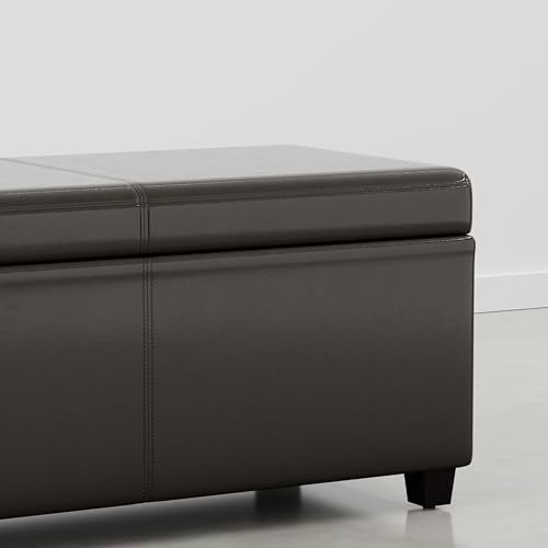 SIMPLIHOME Avalon 54" Vegan Leather Storage Ottoman in Dark Clove Brown