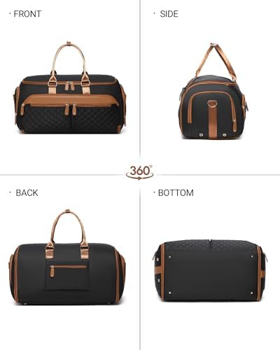 BAVERGE Convertible Garment Bag for Travel with Shoe Compartment, 2-in-1 Carry On Duffle for Hanging Clothes, Foldable Weekender Overnight Bag with Toiletry Bag