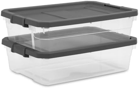 40Qt Underbed Storage Bin, Clear Latch Box w/Stackable Lid for Bedroom