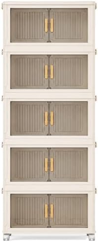 Stackable Plastic Storage Bins with Lids 5 Tier, Collapsible Closet Organizers and Storage with Wheels for Living Room,Office,Dorm 18.9" W x 10.6" D x 46.9" H
