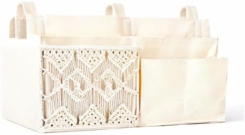 Mkono Bedside Caddy, Macrame Bunk Bed Hanging Organizer, 7 Pockets Ivory