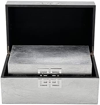 Galt International Storage Box Set Decorative Storage Box w/Hinged Lid Classic Design Wood Decor Boxes with Geometric Clasp Storage for Bedroom & Home - Set of 2 (Silver)
