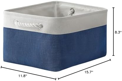 TheWarmHome Storage Bins for Shelves - 1 Pack 15.7x11.8x8.3 inch Fabric Storage Cubes, Storage Basket for Organizing Gift Laundry Cloth Toy Room (White & Jean Blue)