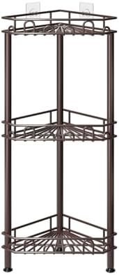 SWTYMIKI Standing Shower Caddy Corner - 3‑Tier Stainless Steel Shower Organizer Shelf with 12 Hooks and Adhesive Pads, Rustproof Corner Shelves Stand Rack for Bathroom Shower Room, Bronze