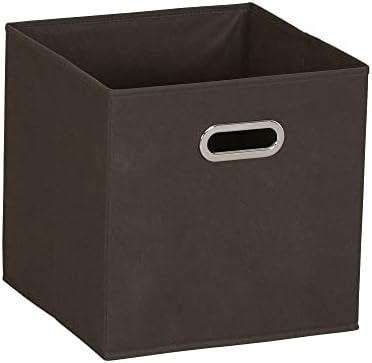 Household Essentials Fabric Storage Bins in Strong Poly‑Woven Fabric with Sturdy Chipboard Sides, and Grommet Front Handle, Brown, Set of 6