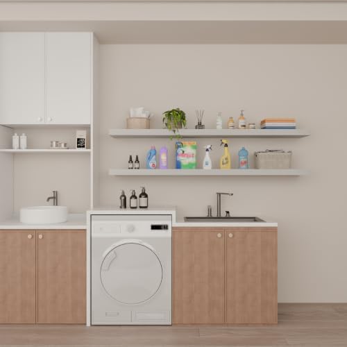 60 Inch Long Floating Shelves for Wall Set of 2, Solid Wood White Floating Shelves 10in Depth, 5ft Large Wall Shelf Floating Bookshelf for Kitchen Bathroom Living Room