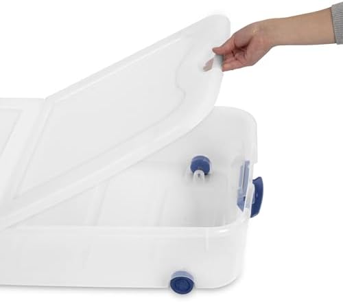 2Pcs Blue 66-Quart Clear Underbed Storage Bin with Wheels & Latch Lid, Multi-Use Large Under-Bed Organizer