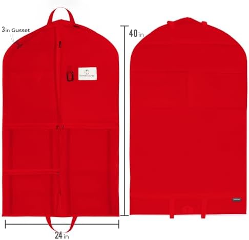 Waterproof Hanging Garment Bag 40 inch Clothes Bag with Gusset, 5 Pockets Side Zip for Dance Costumes Sports Skating Theatre Pageants Cheer Cosplay Kendall Country (Candy Apple Red, 40 inch)