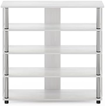 Furinno Turn-N-Tube 5 Tier Wide Shoe Rack, White Oak, Stainless Steel Tubes 32 Inch