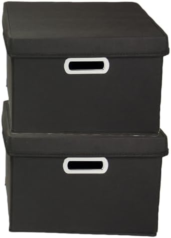 Household Essentials Fabric Storage Boxes with Lids and Handles, Black