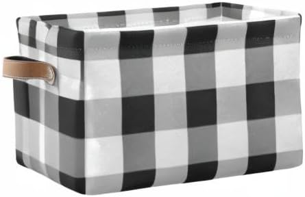 Black and White Buffalo Plaid Decorative Storage Bin - Foldable Fabric Storage Box and Organizer for Baby, Dog, Books, and More - 16128 inches