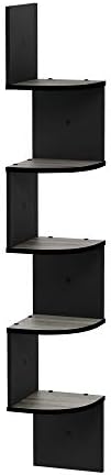 Furinno Rossi 5-Tier Corner Floating Book Shelves for Wall, French Oak | Zigzag Corner Shelf, Wall Mounted, Radial Floating Shelf, for Living Room, Bedroom, Bathroom, Home Office