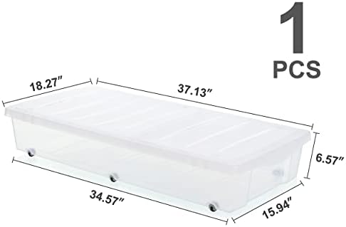 Citylife 57 QT Plastic Under Bed Storage Bins with Double-opening Lids Clear Underbed Storage Containers with Wheels for Organizing Shoes, Blankets, Clothes