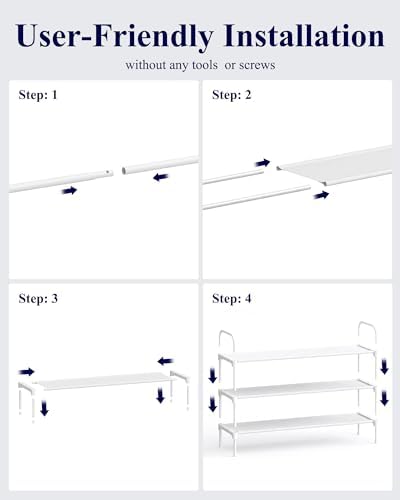 Kitsure Extra-Long Shoe Rack for Closet, 39.0" Wide - 3 Tier, White