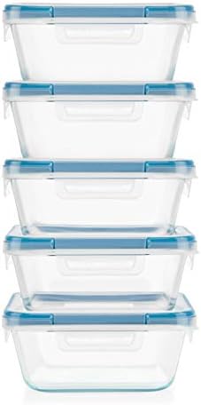 Snapware Total Solutions (10-Pack, 4 Cup) Glass Food Storage Containers Set, Airtight & Leakproof Locking BPA-Free Lids, Freezer Dishwasher Microwave Safe