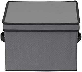 Household Essentials Dinner Plate Storage Box, Strong Frame and Handles, Windowed Panel, Fully Removable Lid, Stackable and Foldable, Perfect for Preserving Your Dinnerware, Gray
