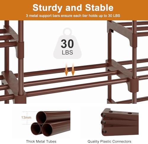 WOWLIVE 9 Tier 3-Column Shoe Rack, 50-55 Pairs Stackable Brown