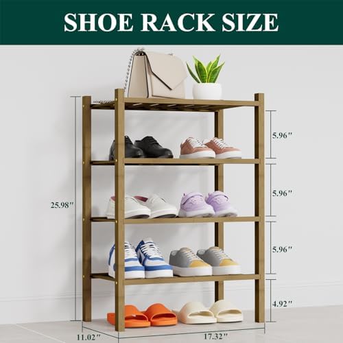 Smiry Bamboo Shoe Rack, 8 Vertical Slats, 4 Tier - 17.3" Wide, Walnut