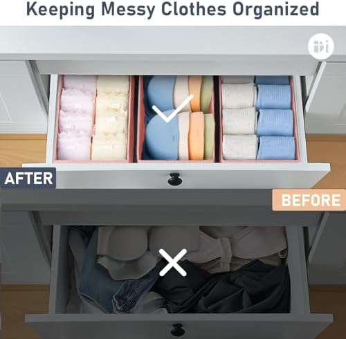 DIMJ Drawer Organizer for Clothes - Underwear, Sock, Closet, and Dresser Storage Box - Dividers for Baby Clothes, Bra, Socks, Belt, Tie - Set of 9, Pink