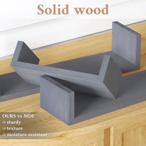 SRIWATANA Weathered Gray Floating Shelves, Set of 3 Wood Wall Shelves
