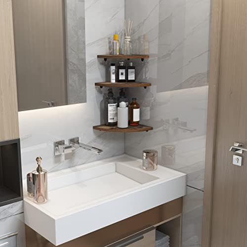 HORLIMER 6 Pack Wall Mount Floating Corner Shelf for Bedroom, Living Room | Rustic Wood Corner Wall Shelves for Bathroom, Kitchen