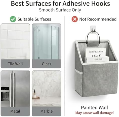 Wall Hanging Organizer Bag, 2-Pack Linen Storage Baskets, Wall Hanging Storage Basket for Bedroom, Kitchen, Office, RV Camper (White-2ps)