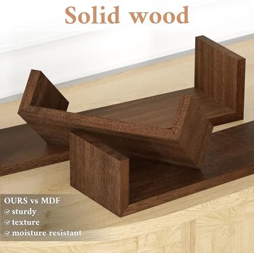 SRIWATANA Dark Brown Floating Shelves, Set of 3 Wood Wall Mounted Shelves