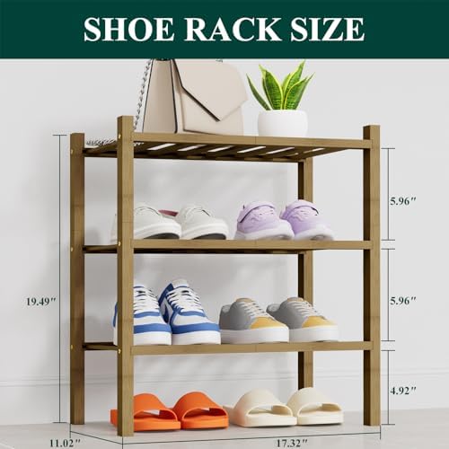 Smiry Bamboo Shoe Rack, 8 Vertical Slats, 3 Tier - 17.3" Wide, Walnut
