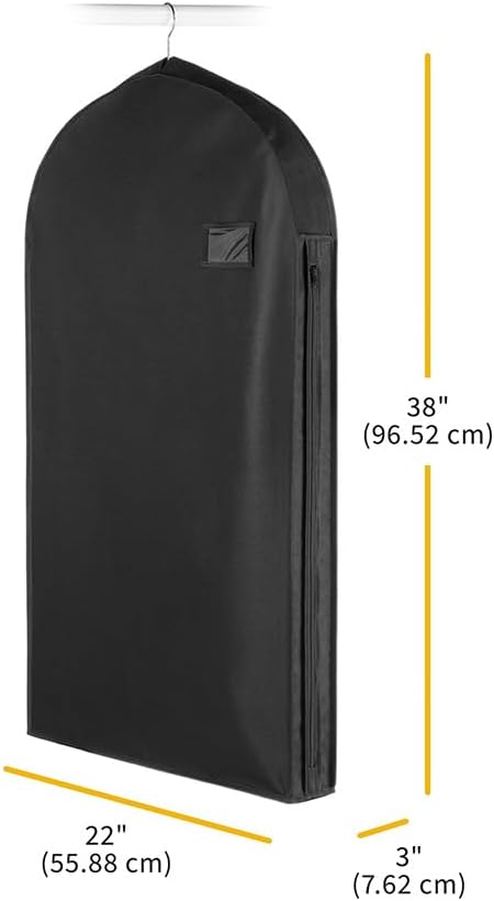 Whitmor Deluxe Suit Garment Bag, 38" Heavy Duty 3" Gusset, 6 Pack Black