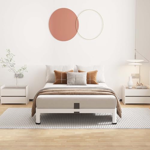 ROIL 4 Inch White Twin Bed Frame Low Profile with Rounded Corner