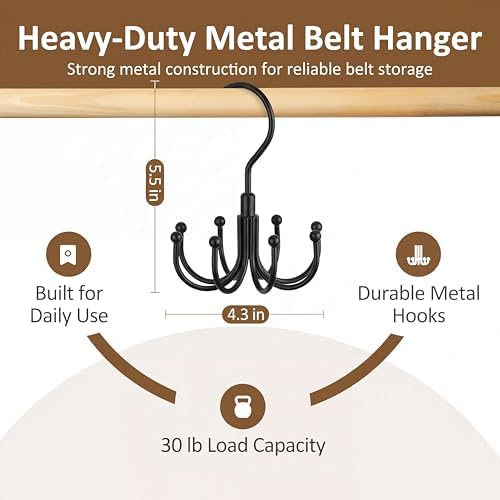 ZEDODIER 2 Pack Belt Hangers for Closet, Rotating Belt Organizer, 16 Hooks