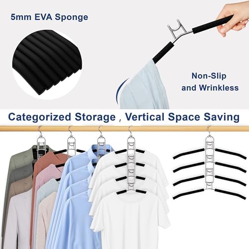 Clothes Hangers Space Saving, Newly Upgraded Detachable Shirt Hangers, 4-Tier Non-Slip Coat Hanger with 360° Swivel Hook for Closet Organizers and Storage Shirt,Sweater,Suit - 2 Pack, Patent Pending