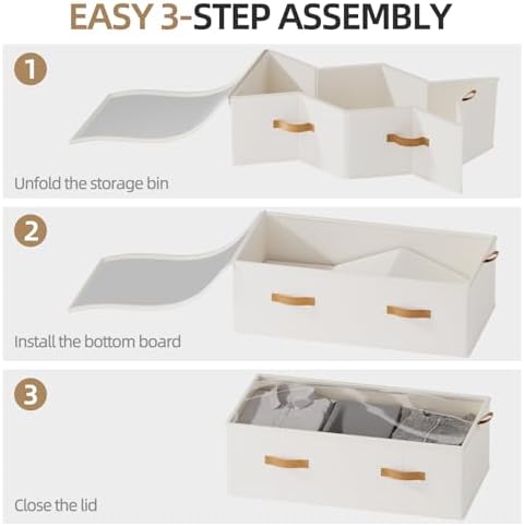 FHSQX 4 Pack Under Bed Storage Bins,10 Inch Tall,White, 31.5x15.8x10 inch