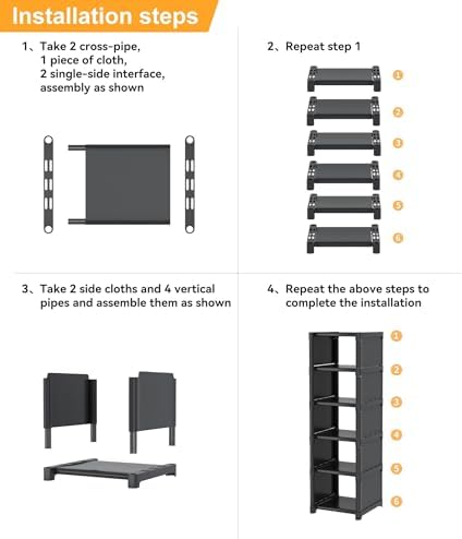 6-Tier Narrow Shoe Rack, Vertical Small Space Shoe Organizer, 9.84" Compact Slim Shoe Shelf for Closet & Entryway, Sturdy & Tool-Free Assembly, Adjustable Height for Boots