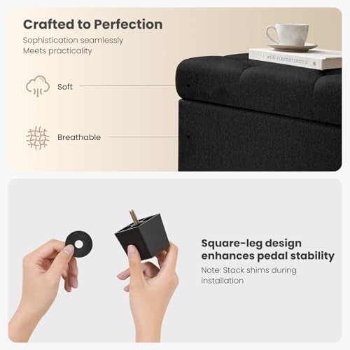 Living&Giving Storage Ottoman Bench for Bedroom, 47.2", Black